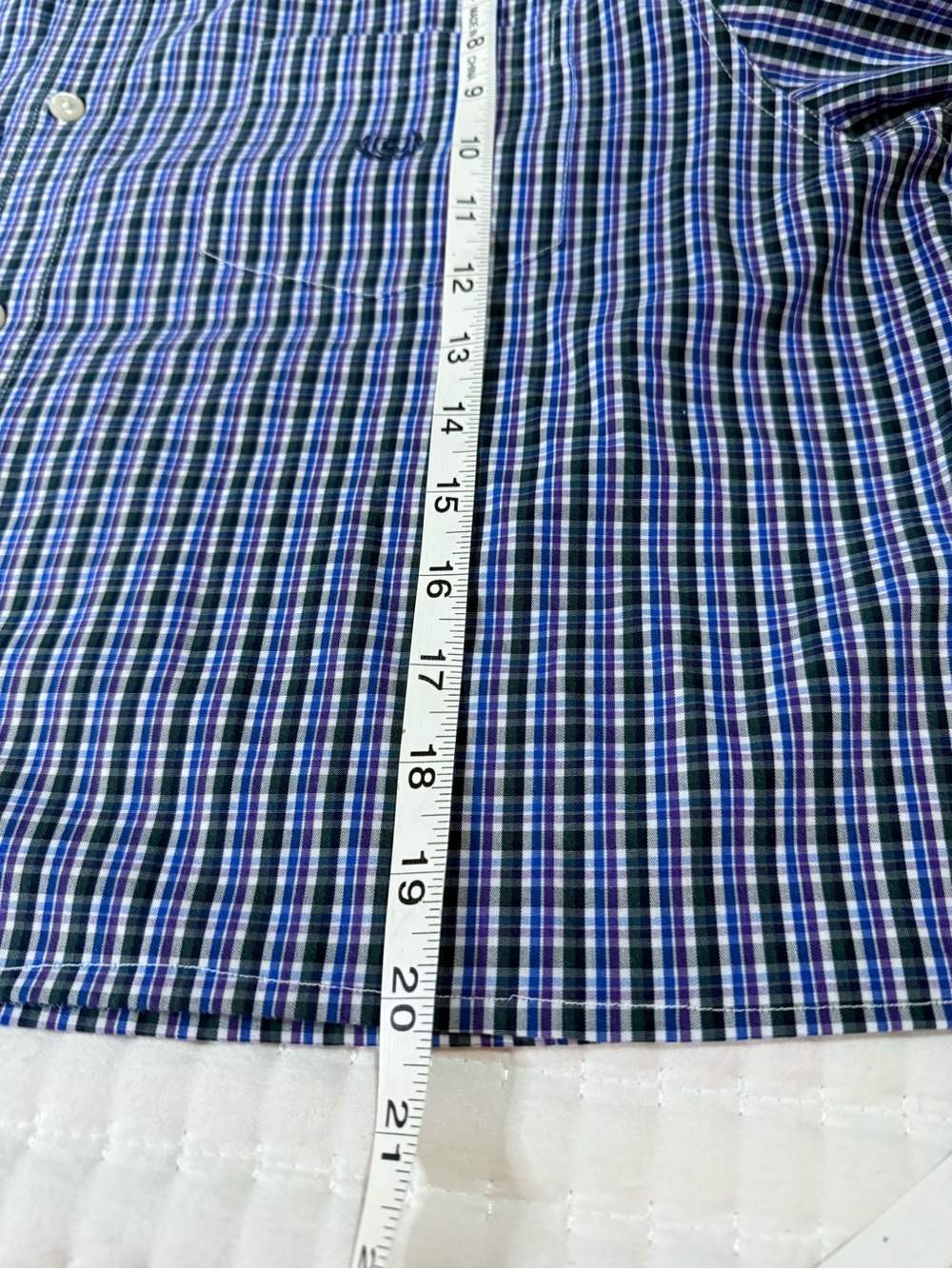 Upcycled Chaps Mens Plaid Button-Down Shirt in Blue, Purple and White - Picture 11 of 11